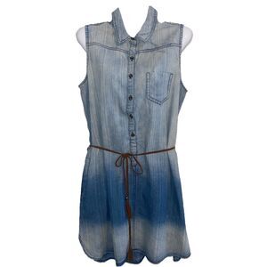 B_Envied Wmn Sz L Ombré Denim Sleeveless Mini Western  Style Belted Dress